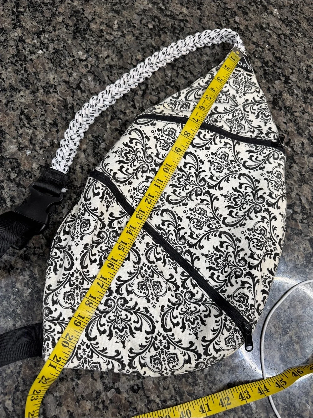 Slope Black & White Damask large Crossbody Sling Bag
